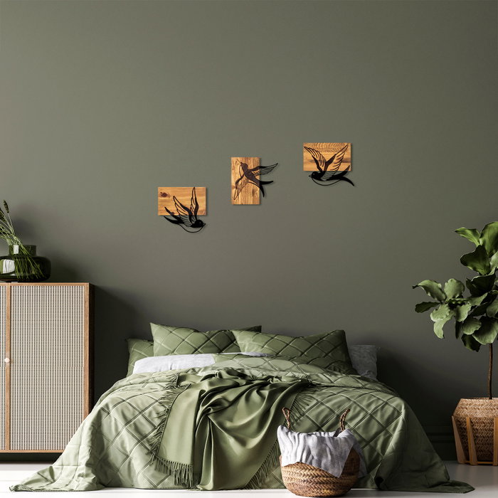 Wallity Free Birds - 333 Escultura de pared de madera y metal